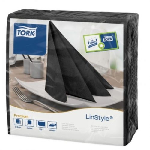 LinStyle textilhatású szalvéta fekete, 39x39cm 50db/csomag(12csom/kart.) Tork Premium