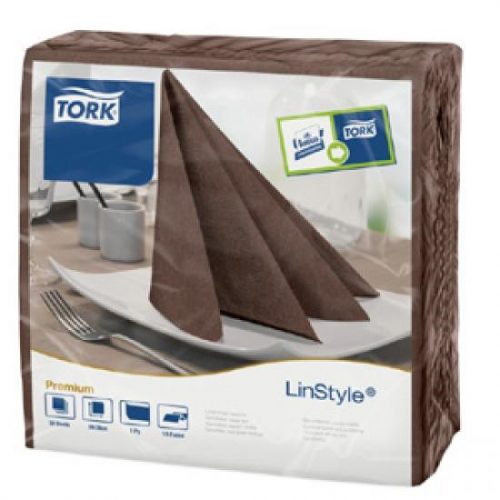 LinStyle textilhatású szalvéta kakaó 39x39cm, 50db/csom(12csom/kart.) Tork Premium