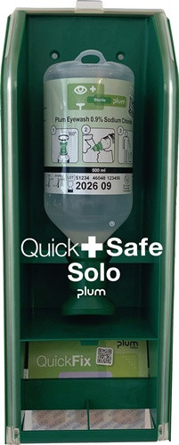 QuickSafe BOX Szemöblítő állomás 1 x 500ml palackkal + 1db  Elastic ragtapasz 45db-os csomag