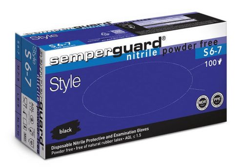 Semperguard Style FEKETE púdermentes Nitril Kesztyű S méret 100db/csomag 