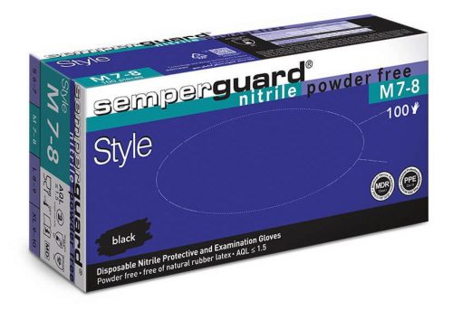 Semperguard Style FEKETE púdermentes Nitril Kesztyű M méret 100db/csomag