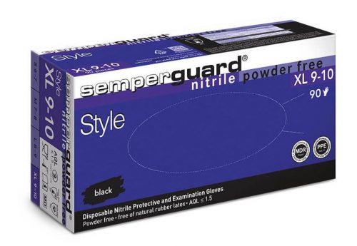 Semperguard Style FEKETE púdermentes Nitril Kesztyű XL méret 90db/csomag